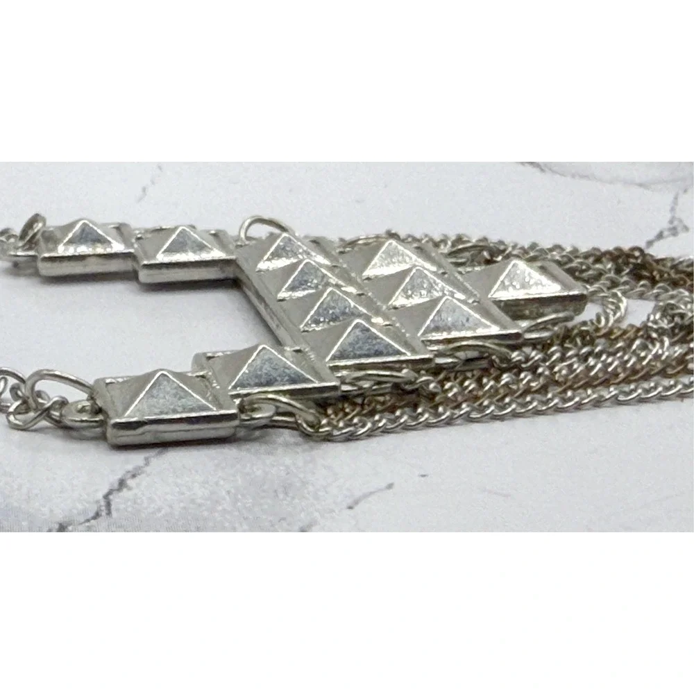 Extra Long Pyramid Stud Chain Fringe Earrings Mixed Metal Shoulder Dusters 6